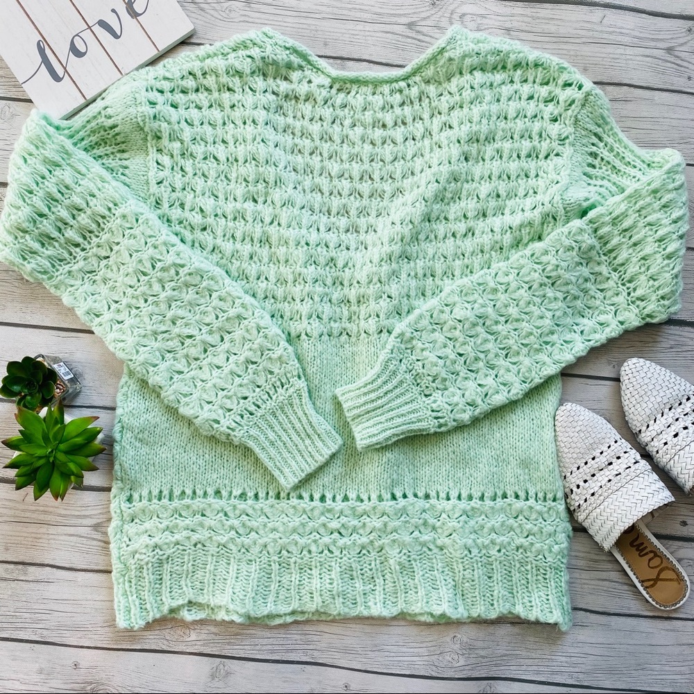Free People Oversized Mint Open-Knit Sweater NWOT - Picture 4 of 6